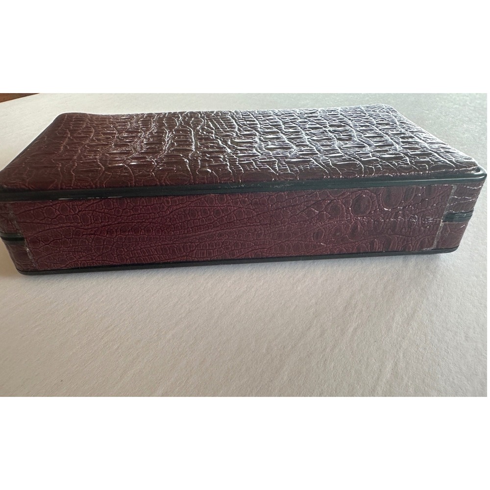 Vintage Travel Manicure Pedicure Makeup Brush Set Brown Faux Croc Case 10 pc - Picture 16 of 16